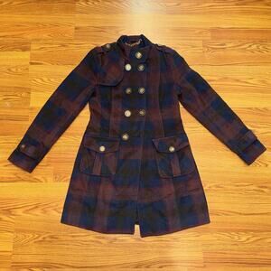 Coogi Women’s Plaid Double Breasted Dark Academia Long Jacket Coat Size Small